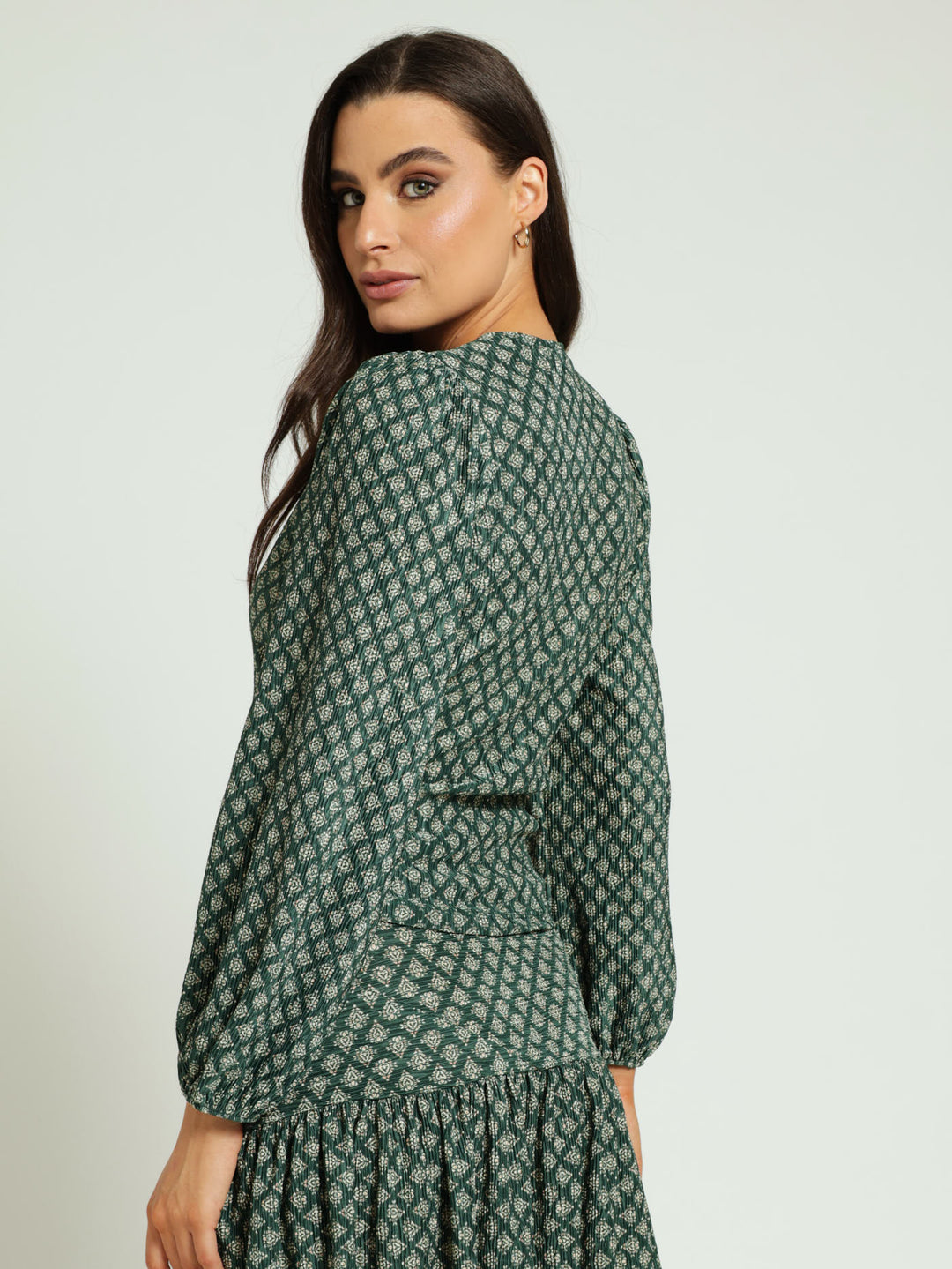 Long Sleeve Wrap Blouse - Forest Green