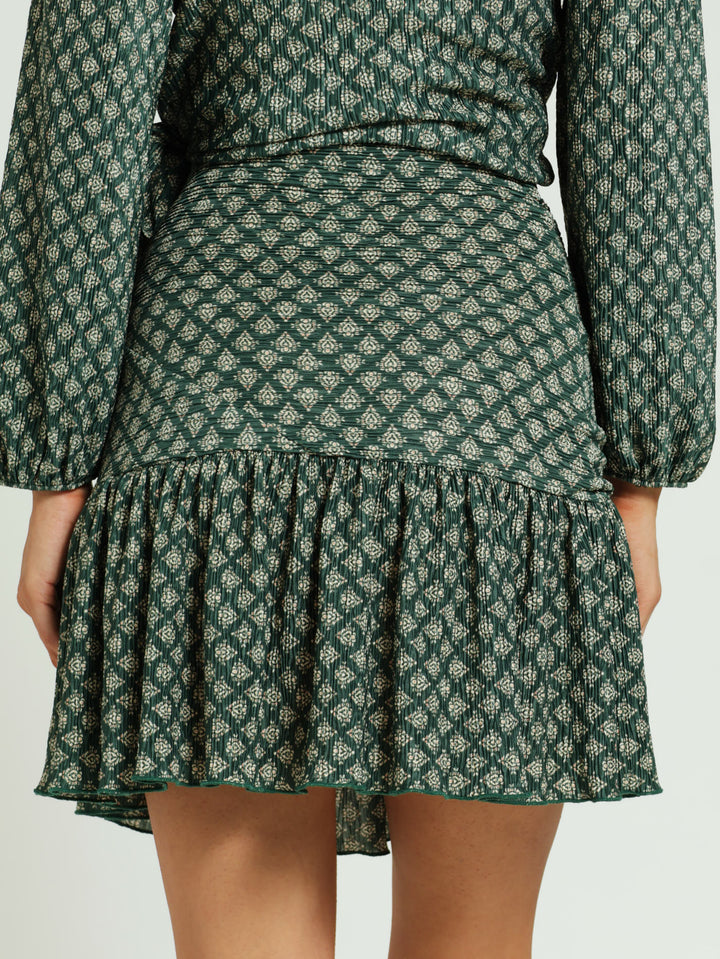 Frill Hem Mini Skirt - Forest Green