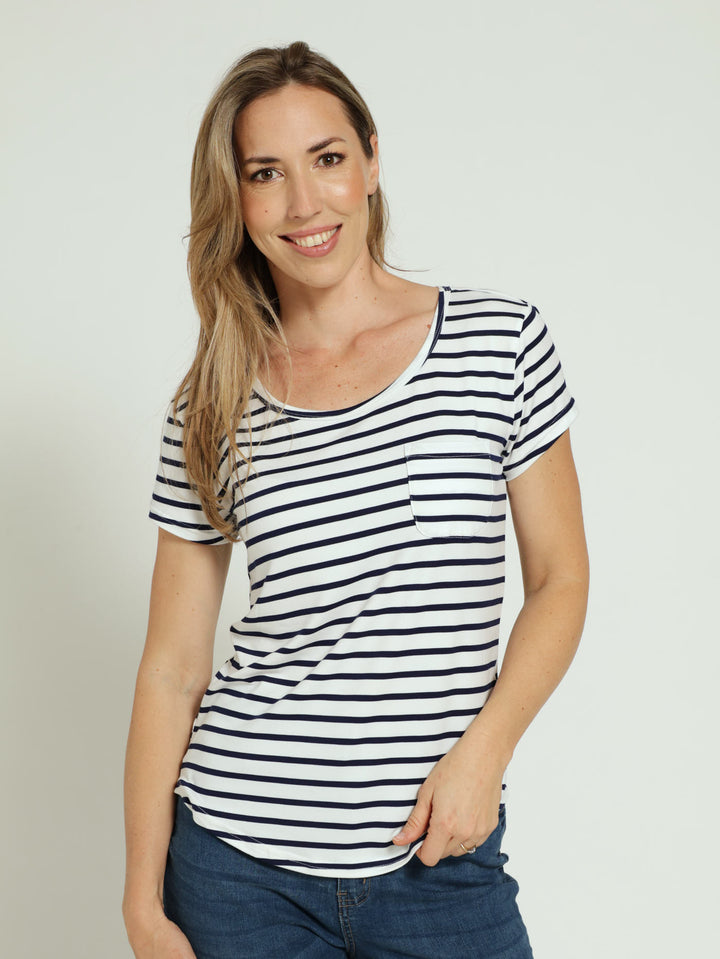 Stripe Pocket Tee - White/Navy