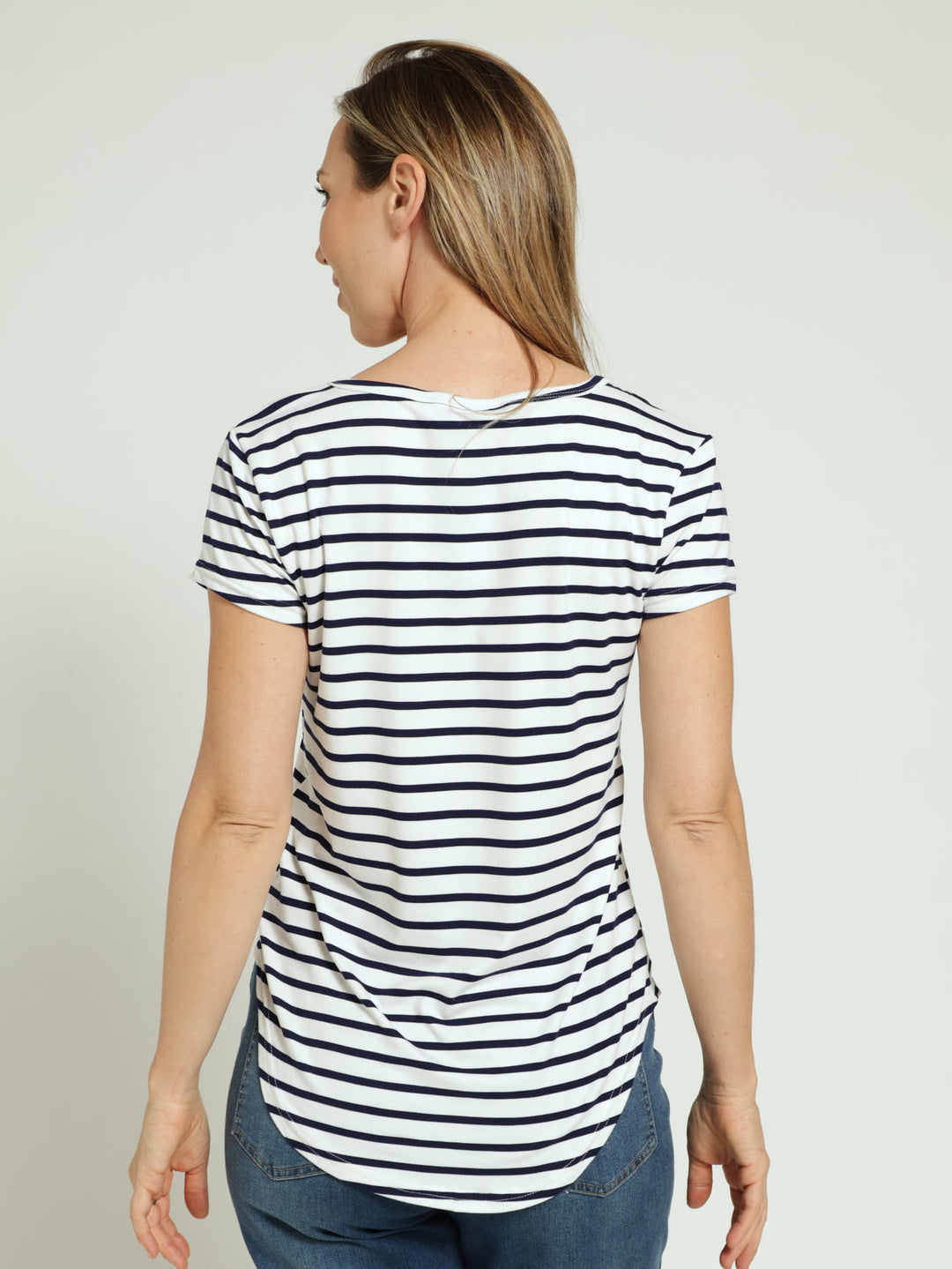 Stripe Pocket Tee - White/Navy