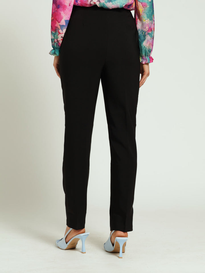 Pin Tuck Tab Detail Slim Leg Pants -  Black