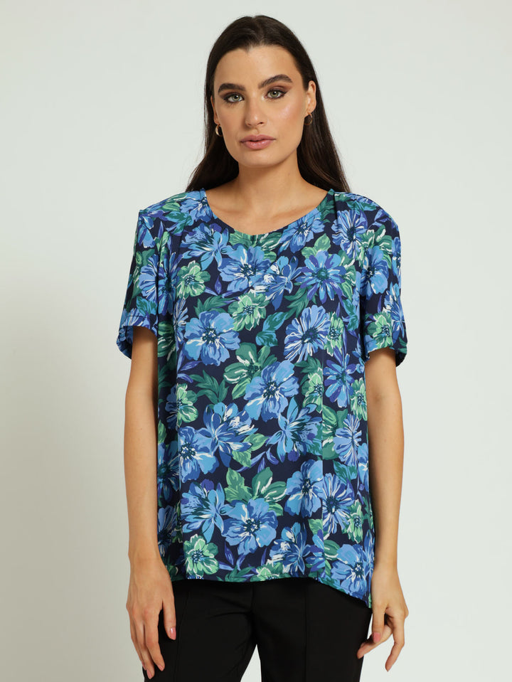 Popover Woven Top - Blue