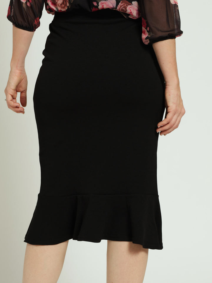 Flounce Bottom Trim Skirt - Black