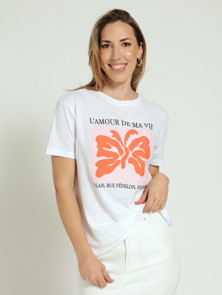 Puff Butterfly Print Tee - Bright White