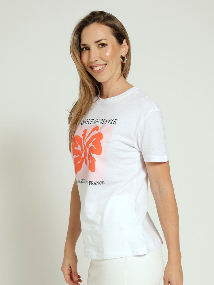 Puff Butterfly Print Tee - Bright White