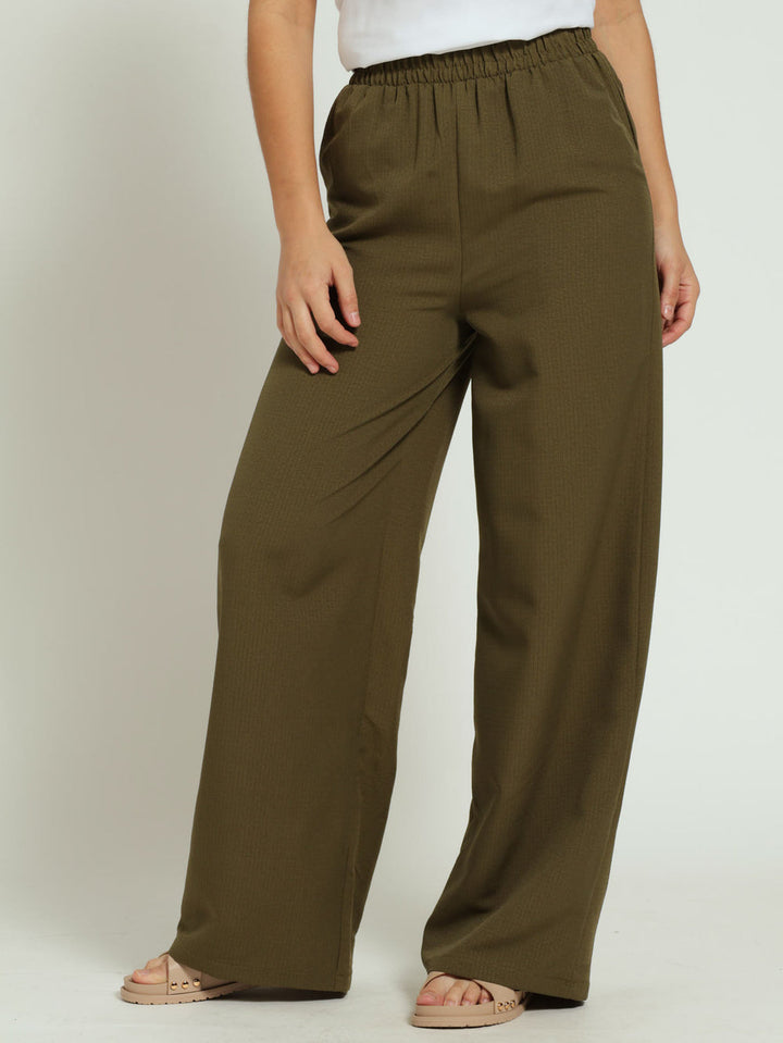 Crinkle Wideleg Pant - Fatigue