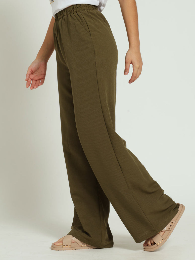 Crinkle Wideleg Pant - Fatigue