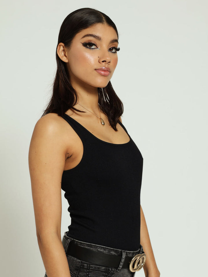 Square Neck Seamless Bodysuit - Black