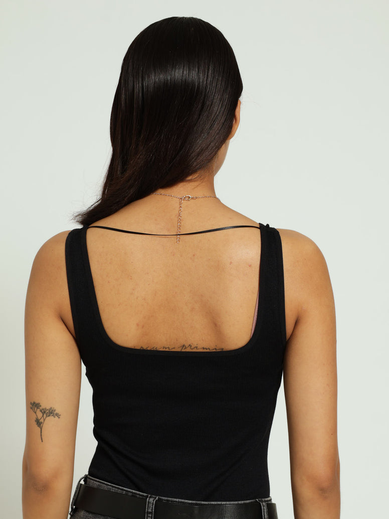 Square Neck Seamless Bodysuit - Black