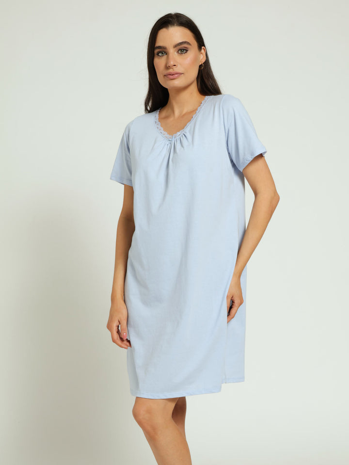 2 Pack Pin-Tuck Detail Sleepshirts - White/Blue