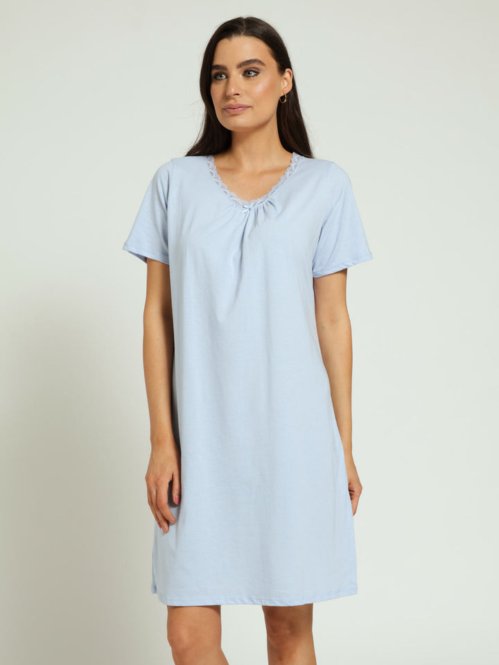 2 Pack Pin-Tuck Detail Sleepshirts - White/Blue