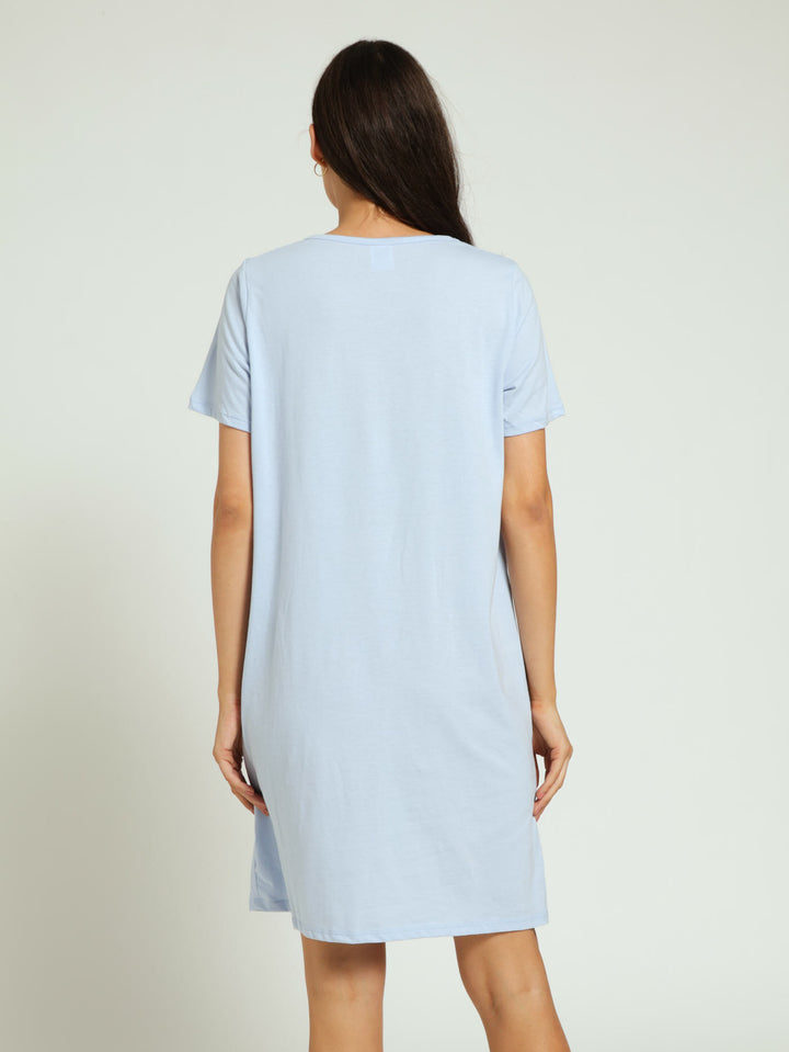 2 Pack Pin-Tuck Detail Sleepshirts - White/Blue