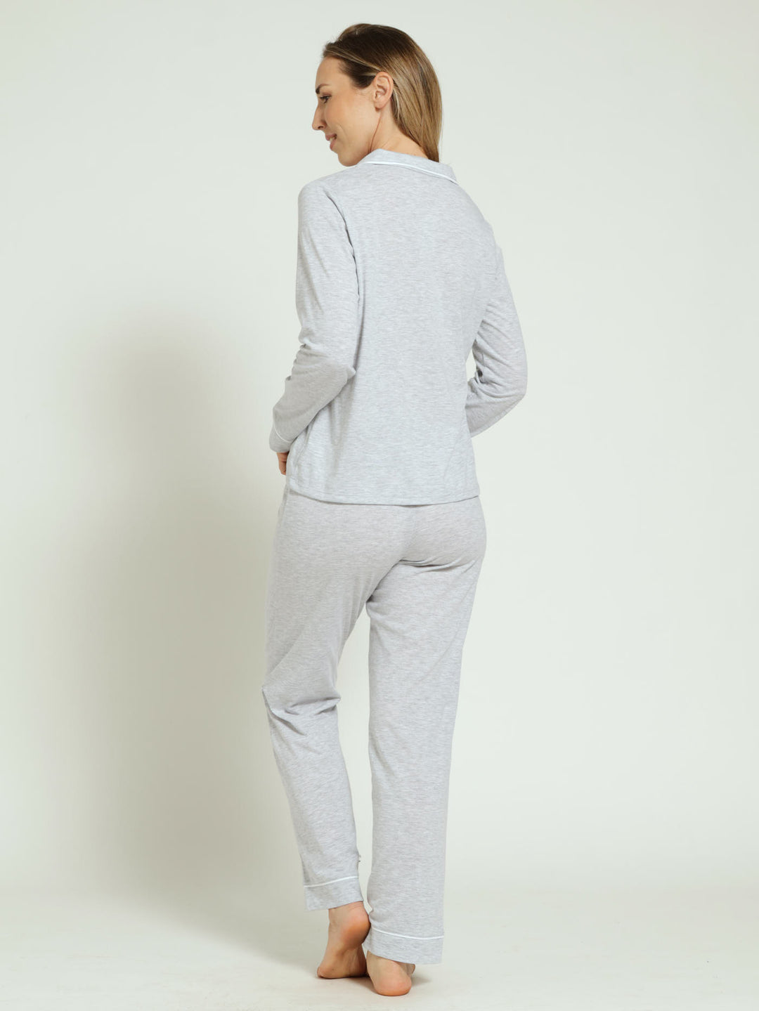 Long Sleeve Knit Pj Top & Pants Set - Grey Melange