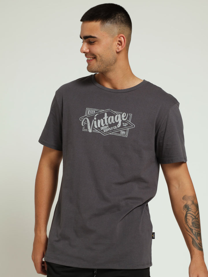 Basic Print Tee - Charcoal