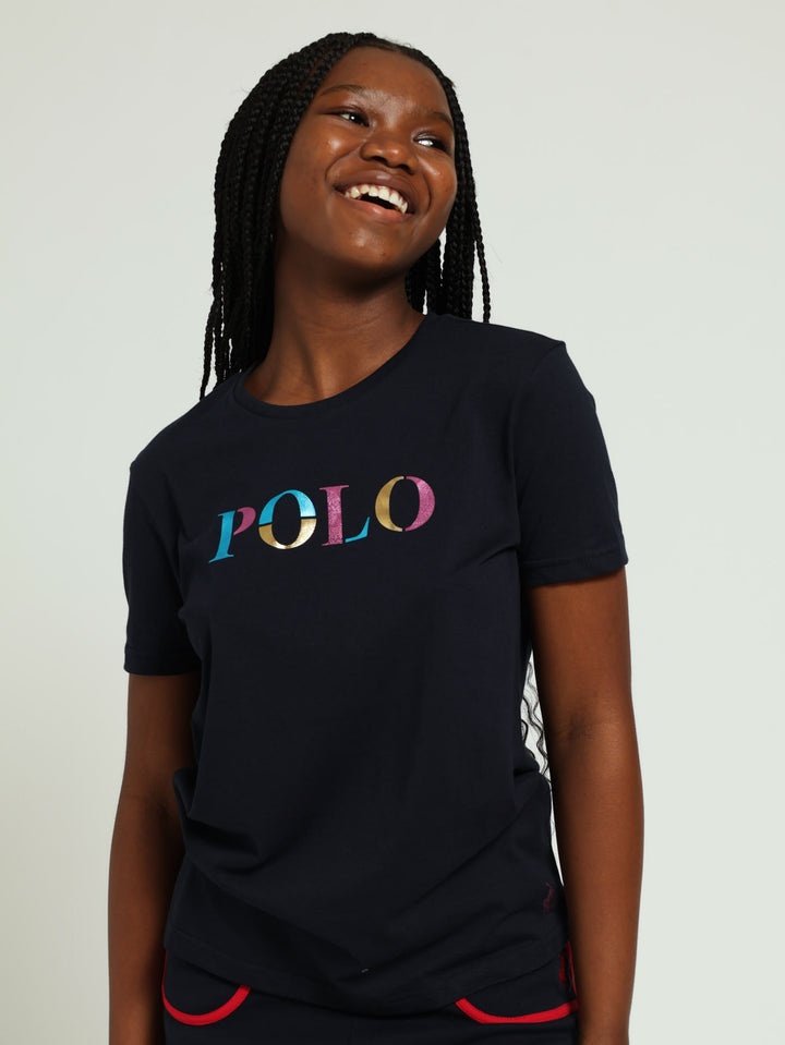 Girls Paige Foil Tee - Navy