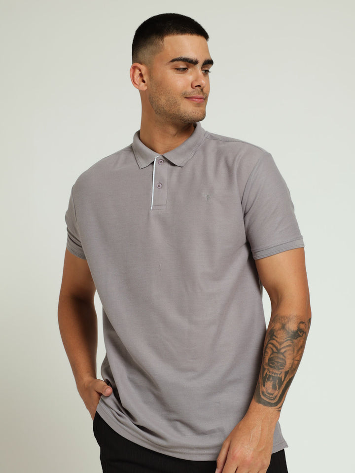 Pique Tip Golfer - Light Grey