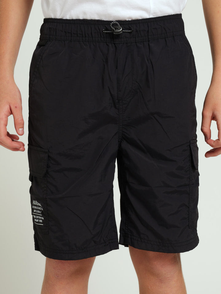 Boys Parachute Shorts - Black