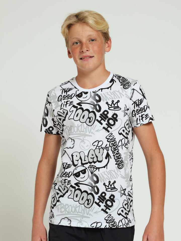 Boys Graffiti Print Tee - White