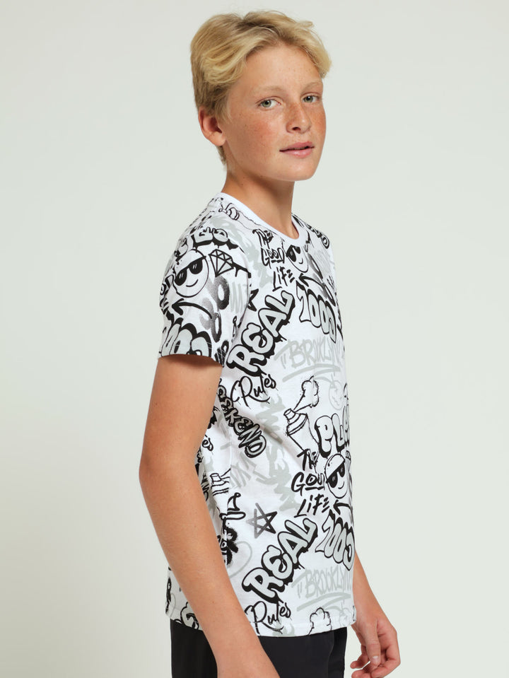 Boys Graffiti Print Tee - White