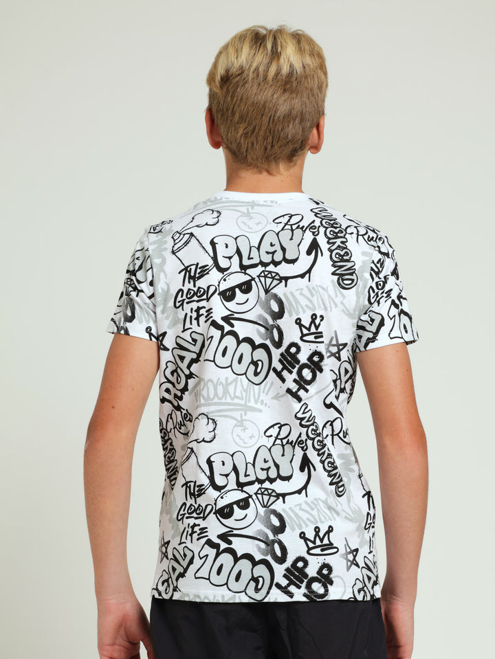 Boys Graffiti Print Tee - White