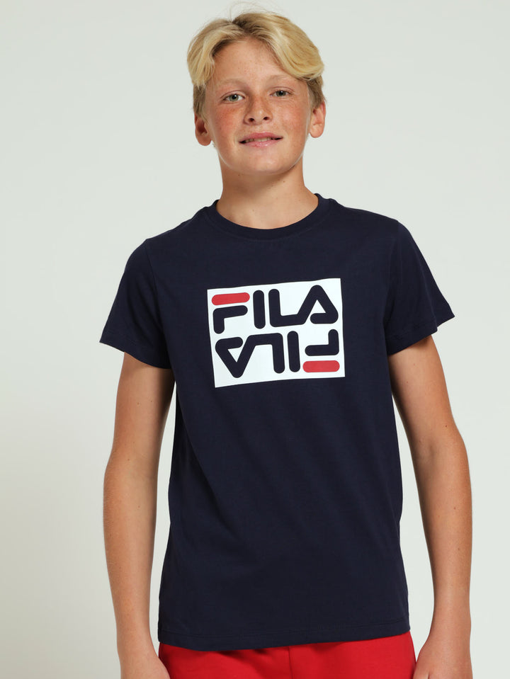 Boys Double Logo Tee - Navy