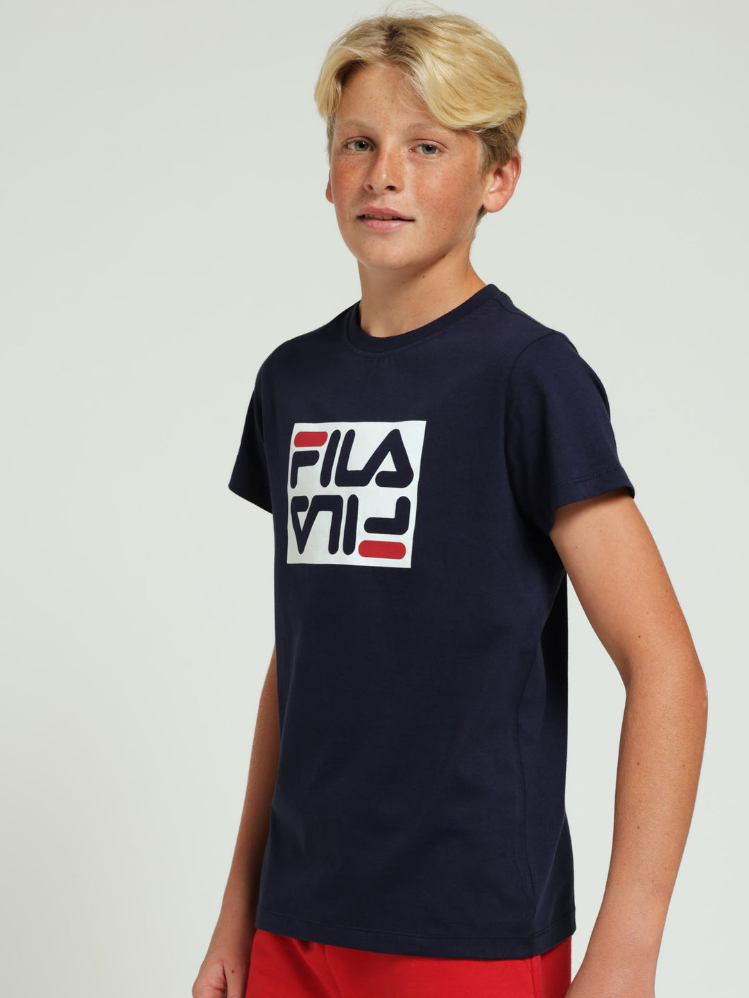 Boys Double Logo Tee - Navy