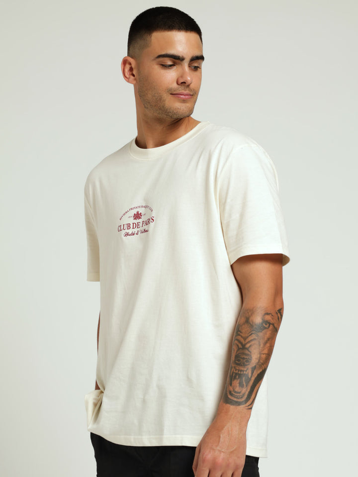 Club De Paris Front & Back Embroided & Print Tee - Off White