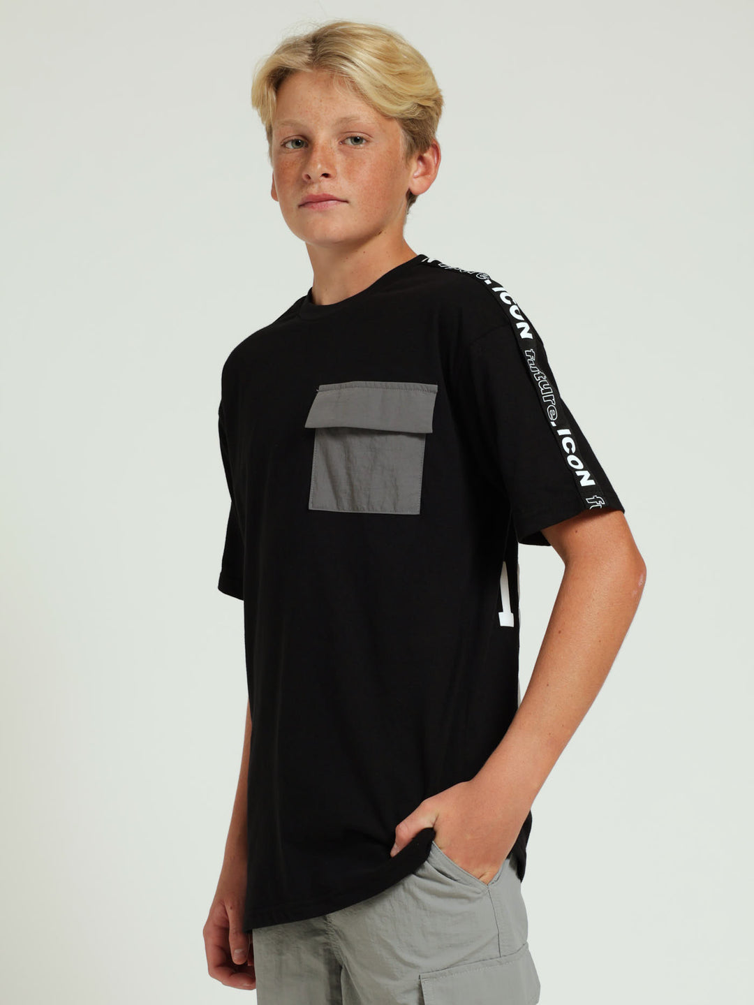 Boys Back Print Pocket Tee - Black