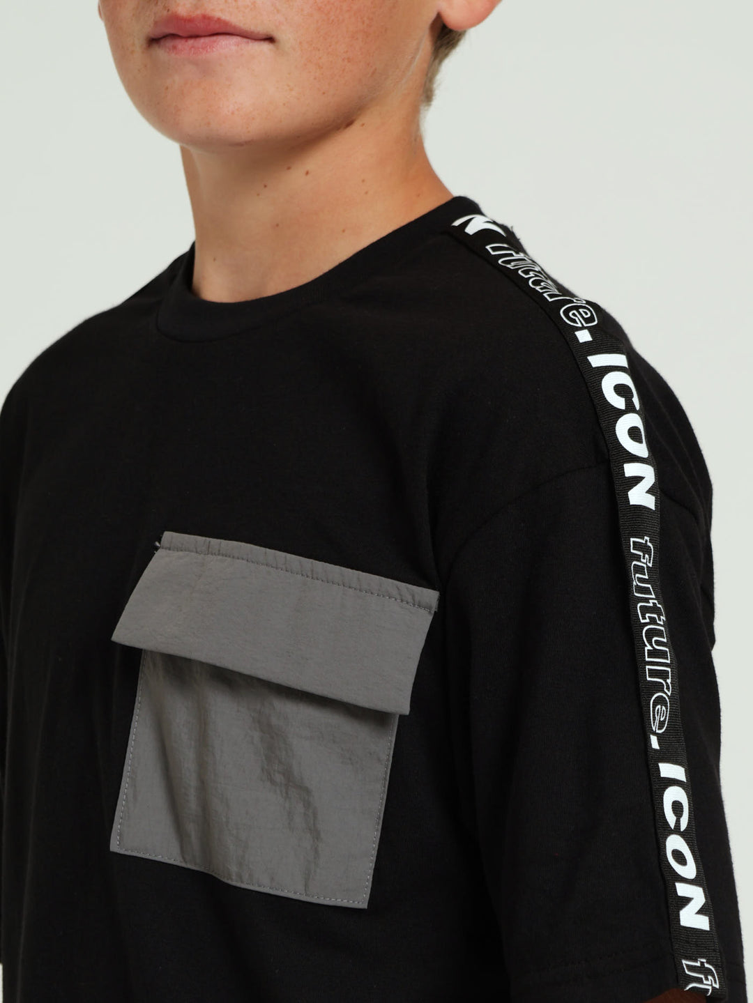 Boys Back Print Pocket Tee - Black