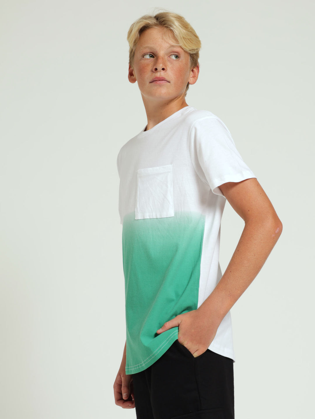 Boys Green Ombre Tee - White