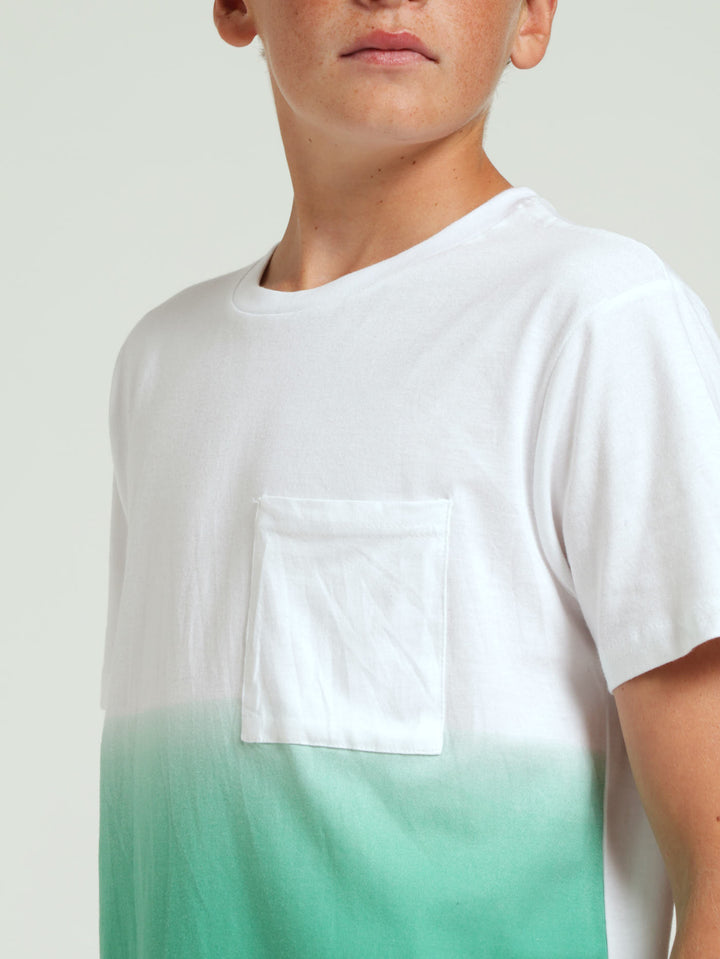 Boys Green Ombre Tee - White