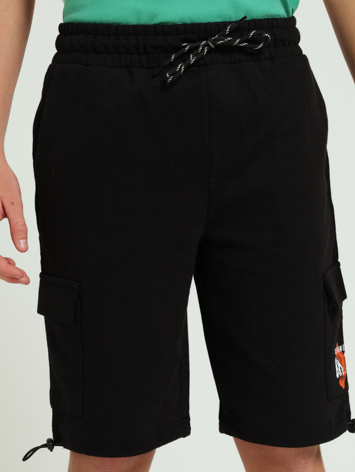 Boys Cargo Fleece Shorts - Black