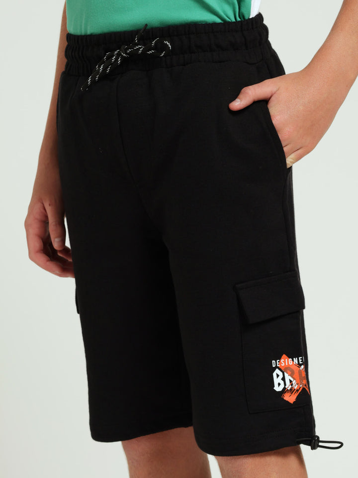 Boys Cargo Fleece Shorts - Black