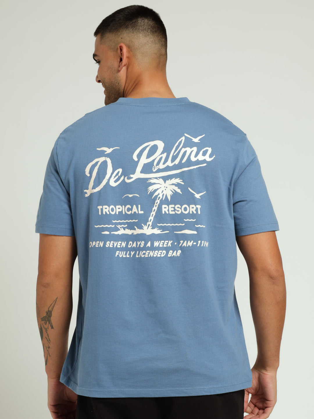 De Palma Front & Back Tee - Smokey Blue