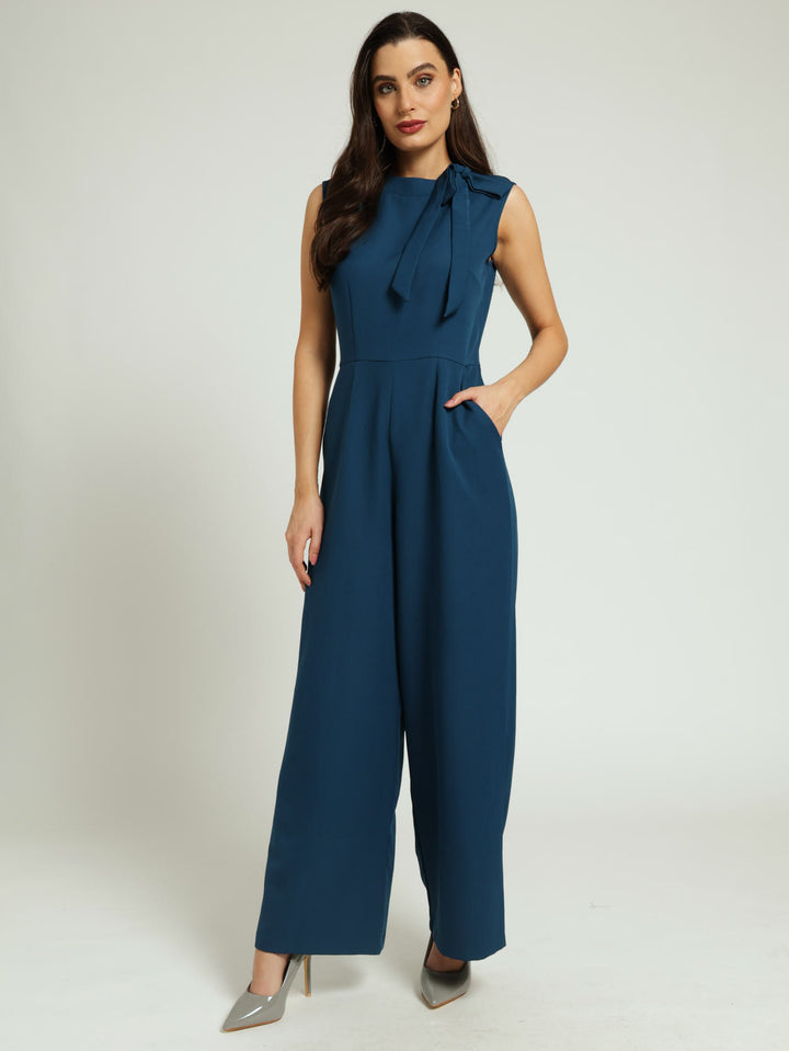 Tie Neck Jumpsuit - Dark Teal