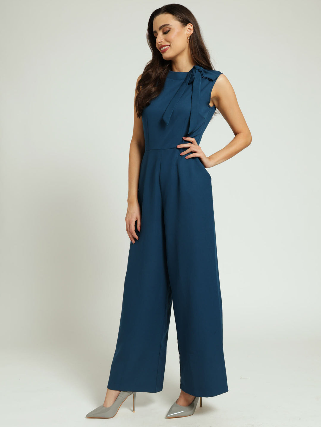 Tie Neck Jumpsuit - Dark Teal