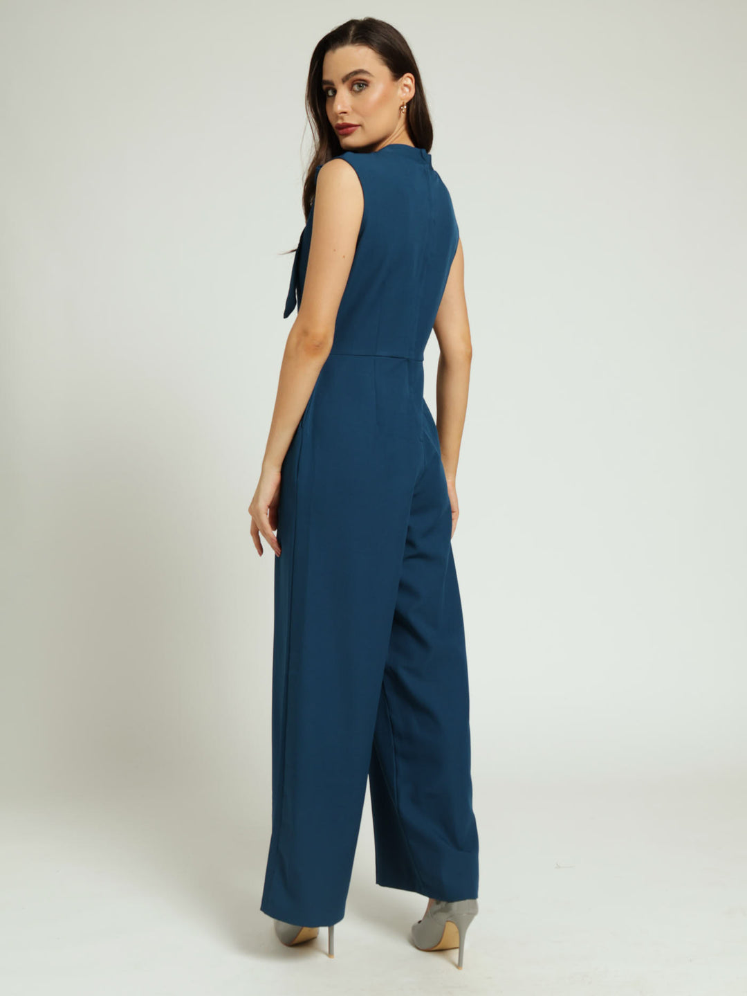 Tie Neck Jumpsuit - Dark Teal