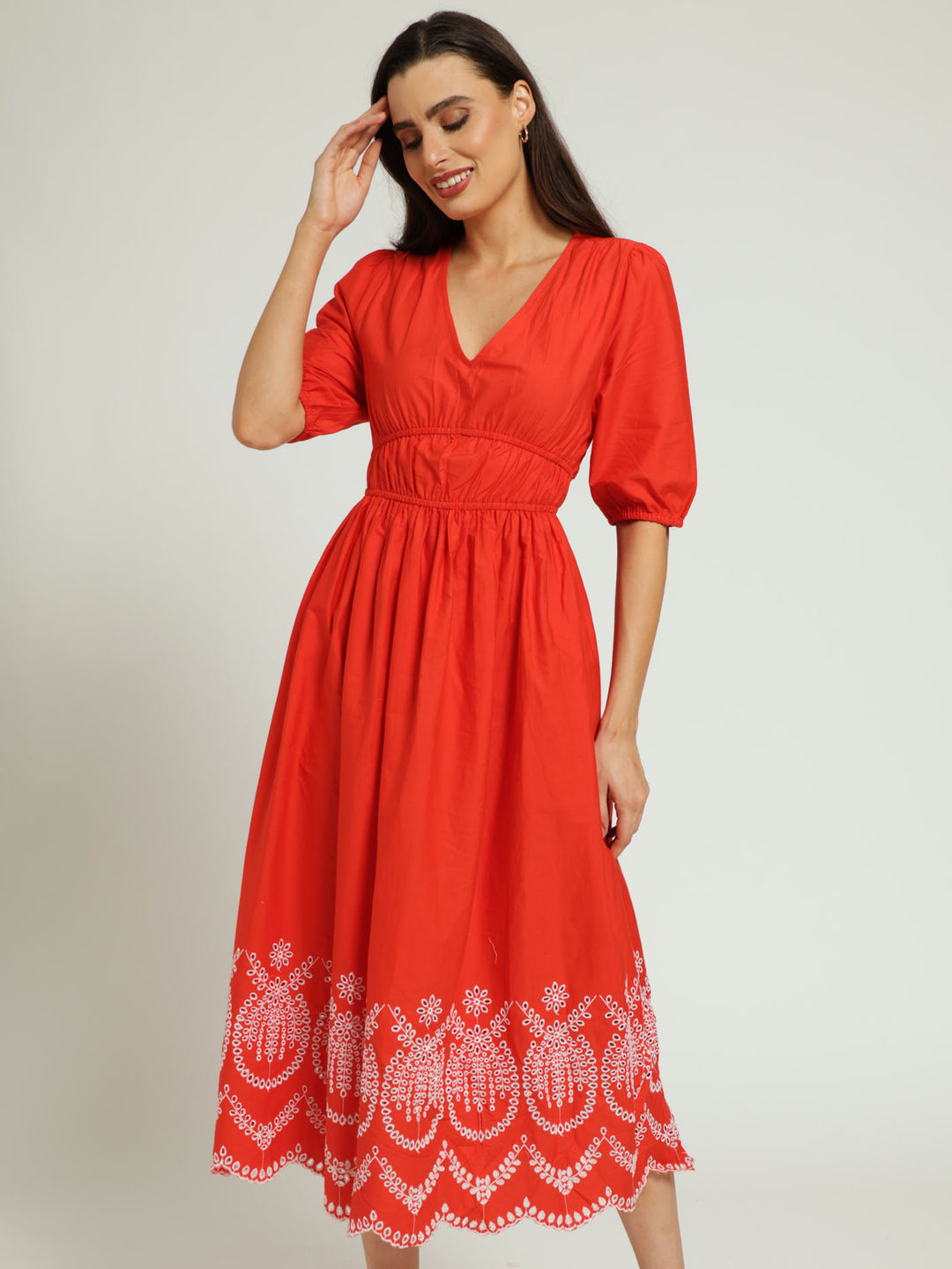 V-Neck Anglaise Hem F&F Maxi Dress - Orange