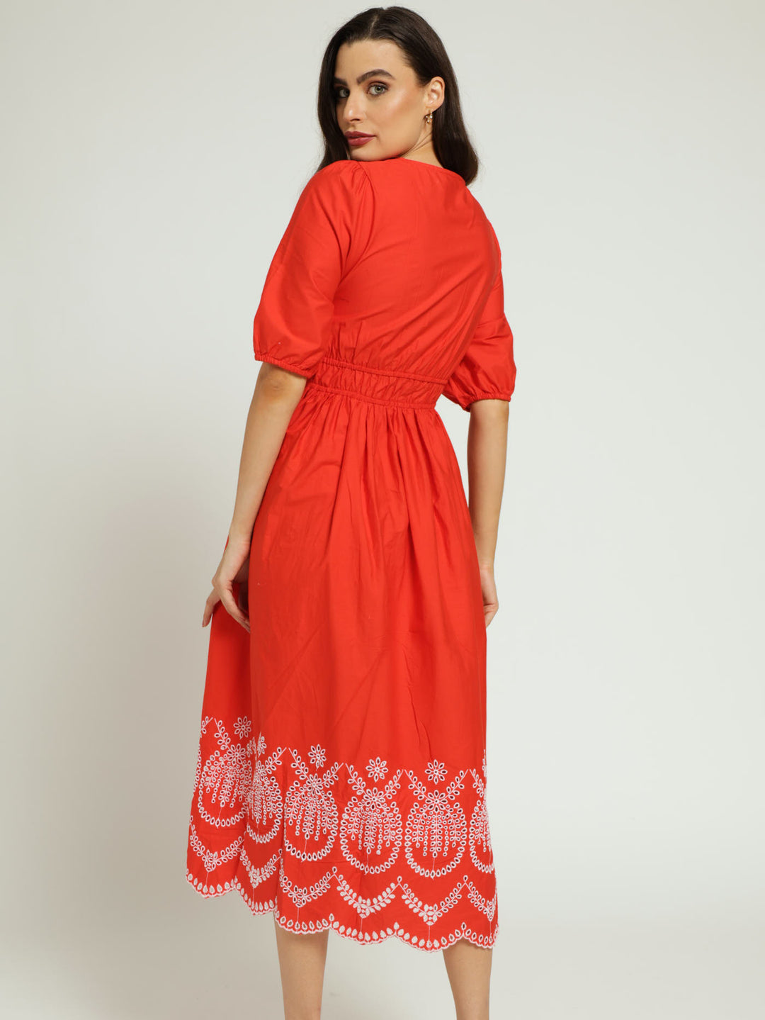 V-Neck Anglaise Hem F&F Maxi Dress - Orange