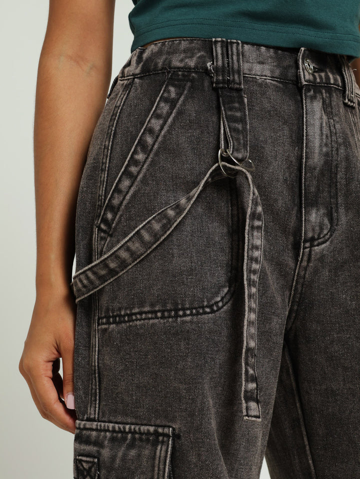 Strap Cargo Jean - Black/Grey