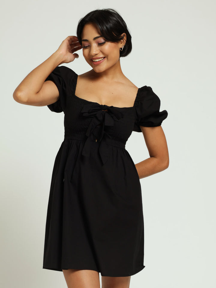 Bow Smock Dress - Black