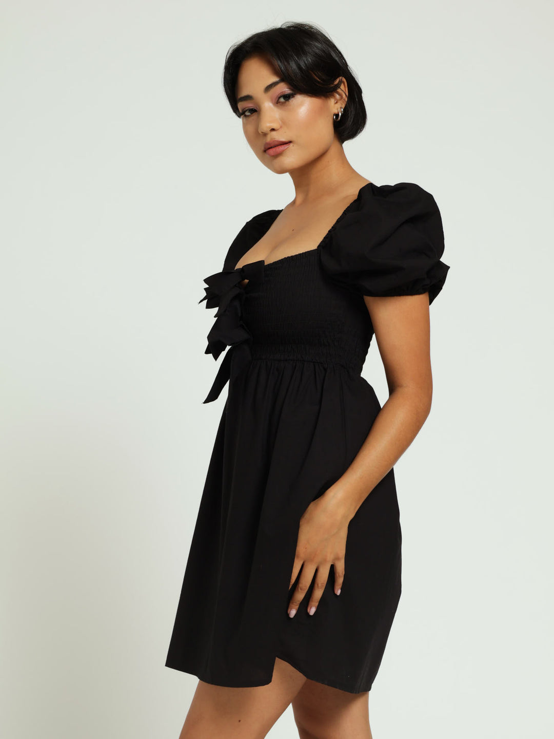 Bow Smock Dress - Black