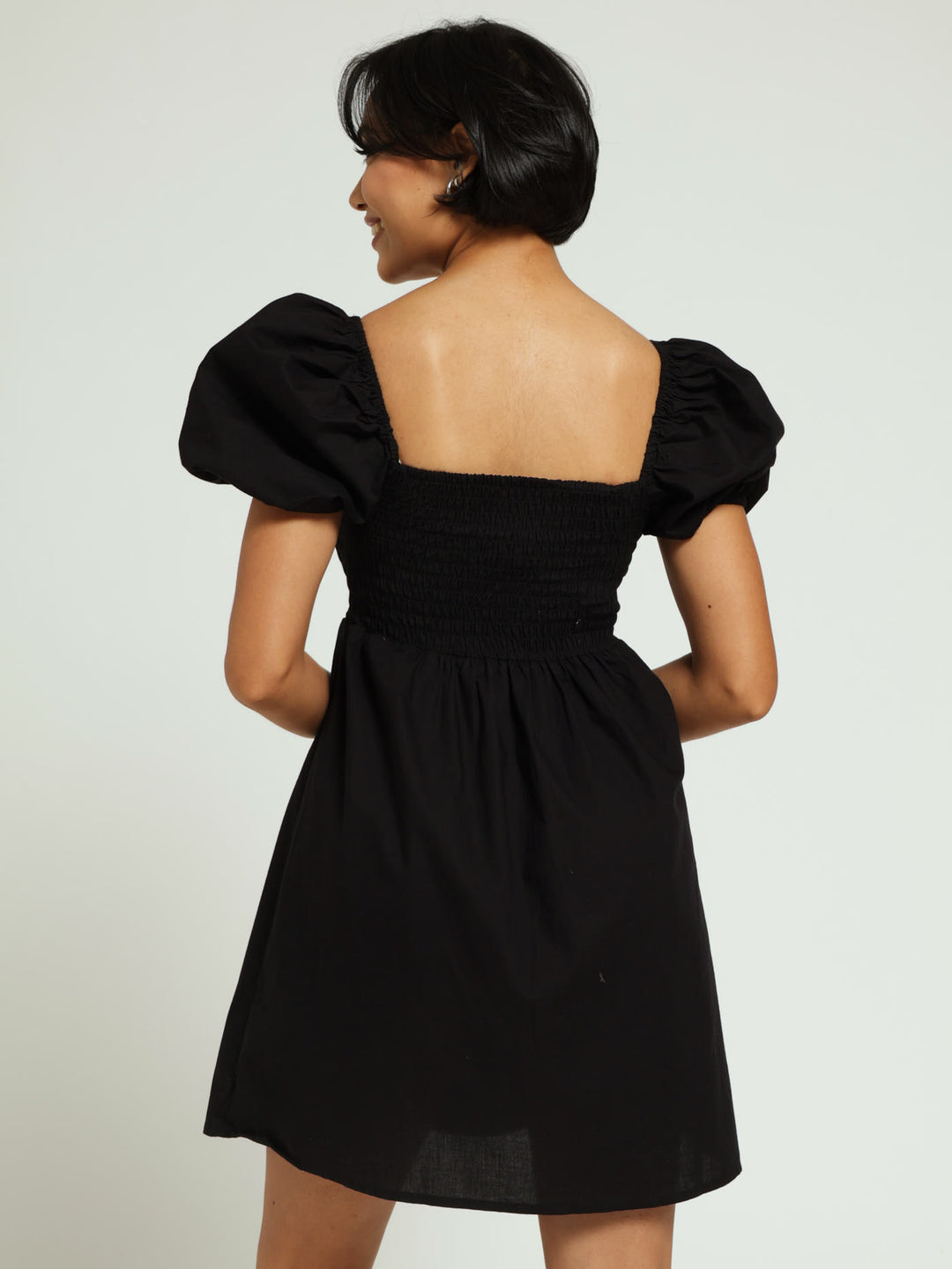 Bow Smock Dress - Black