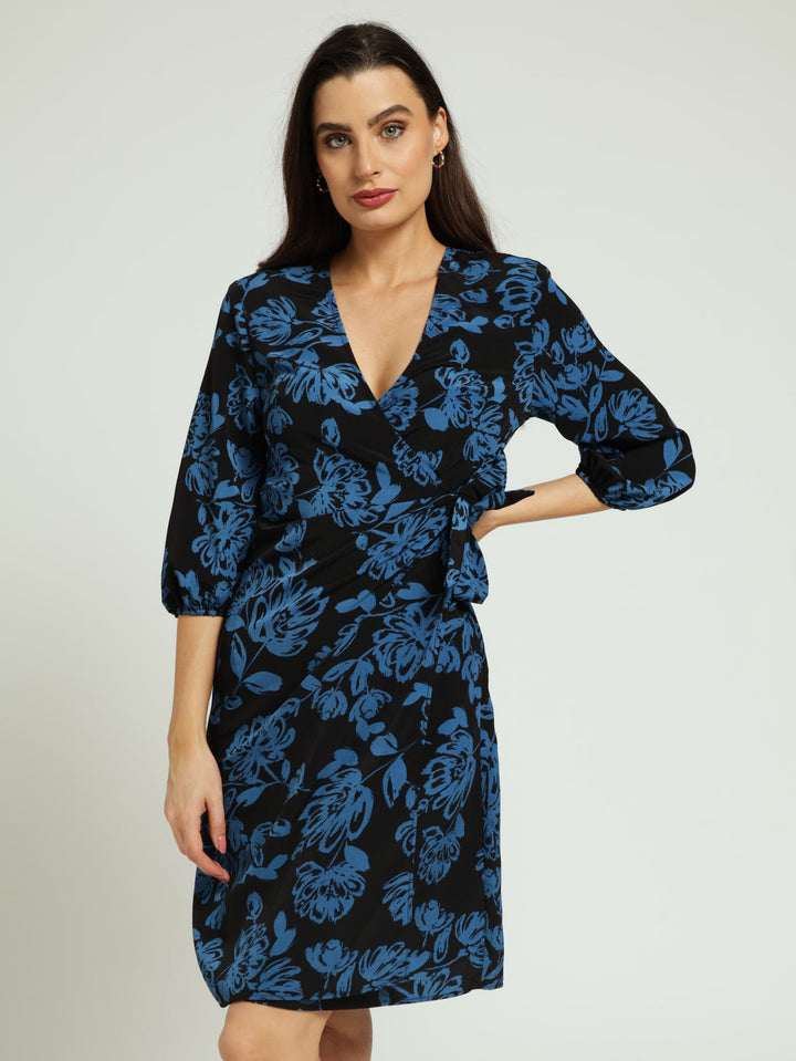 Functional Wrap Dress With Tie Belt Detail - Black