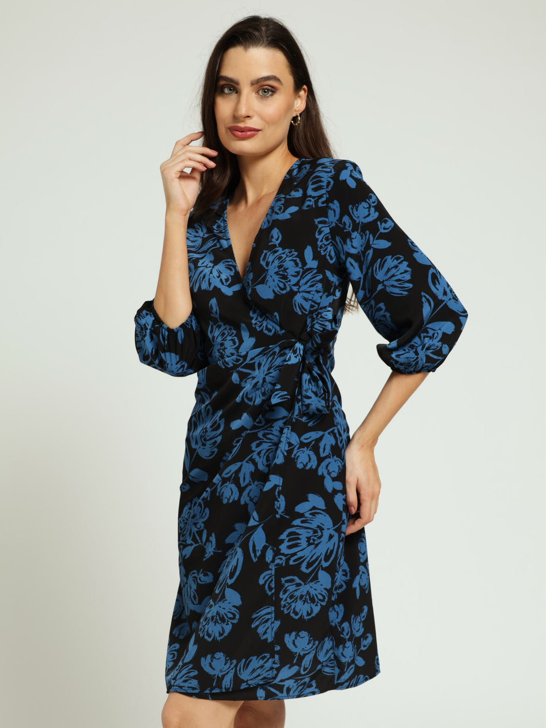 Functional Wrap Dress With Tie Belt Detail - Black