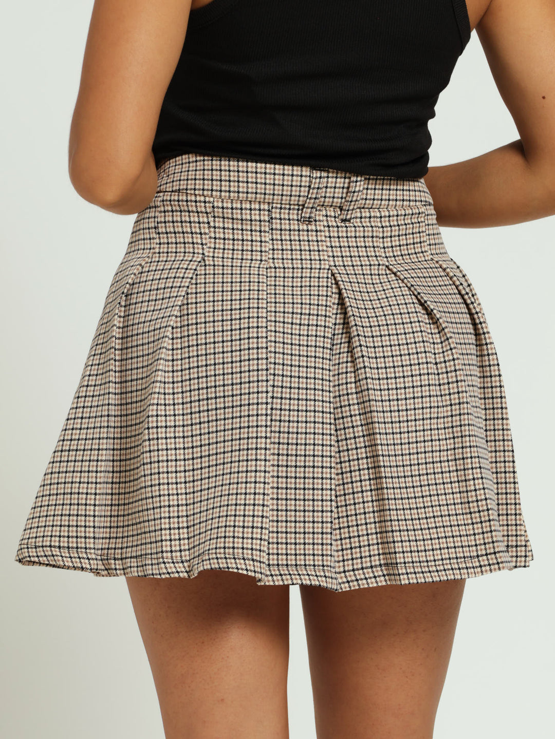 Check Pleated Skirt - Brown