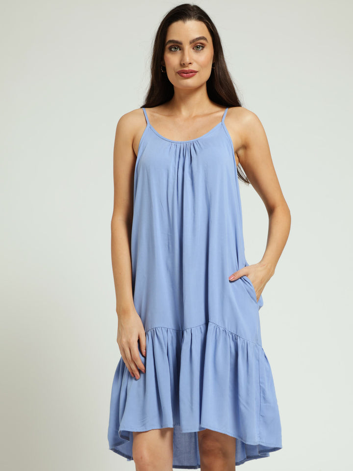 Sleeveless Strappy Peplum Hem Mini Dress - Periwinkle