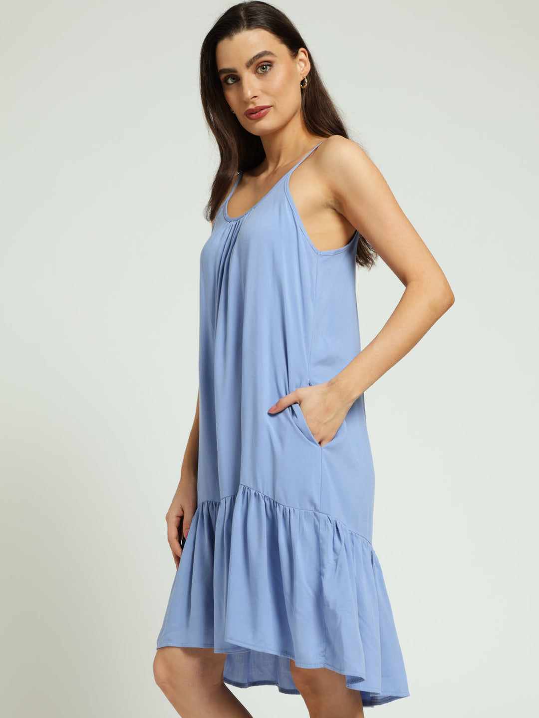 Sleeveless Strappy Peplum Hem Mini Dress - Periwinkle