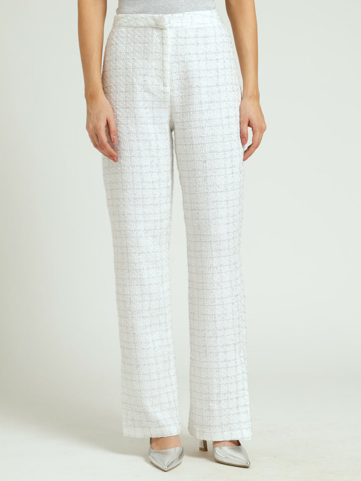 Tweed Straight Leg Pant - Cream