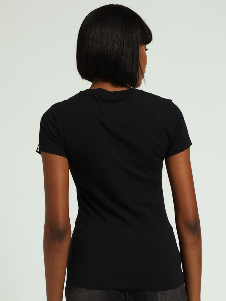 Cotton Lycra Silver Sequin Crew Tee - Black